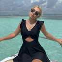 Aleumdr 2026 Women Cutout Ruffle One Piece Skirt Swimsuit V Neck Wrap Swimdress Tummy Control Bathing Suit Black White 18 Plus