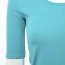 SSOULM Women's 1/2 Sleeve Scoopneck Cotton T-Shirt - Basic Slim Fit Stretch Top (Blue, L)