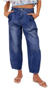 Sidefeel Women's Jeans Mid Rise Stretchy Wide Leg Baggy Jeans Trendy Loose Boyfriend Zimba platinum Ankle Denim Pants Size 16