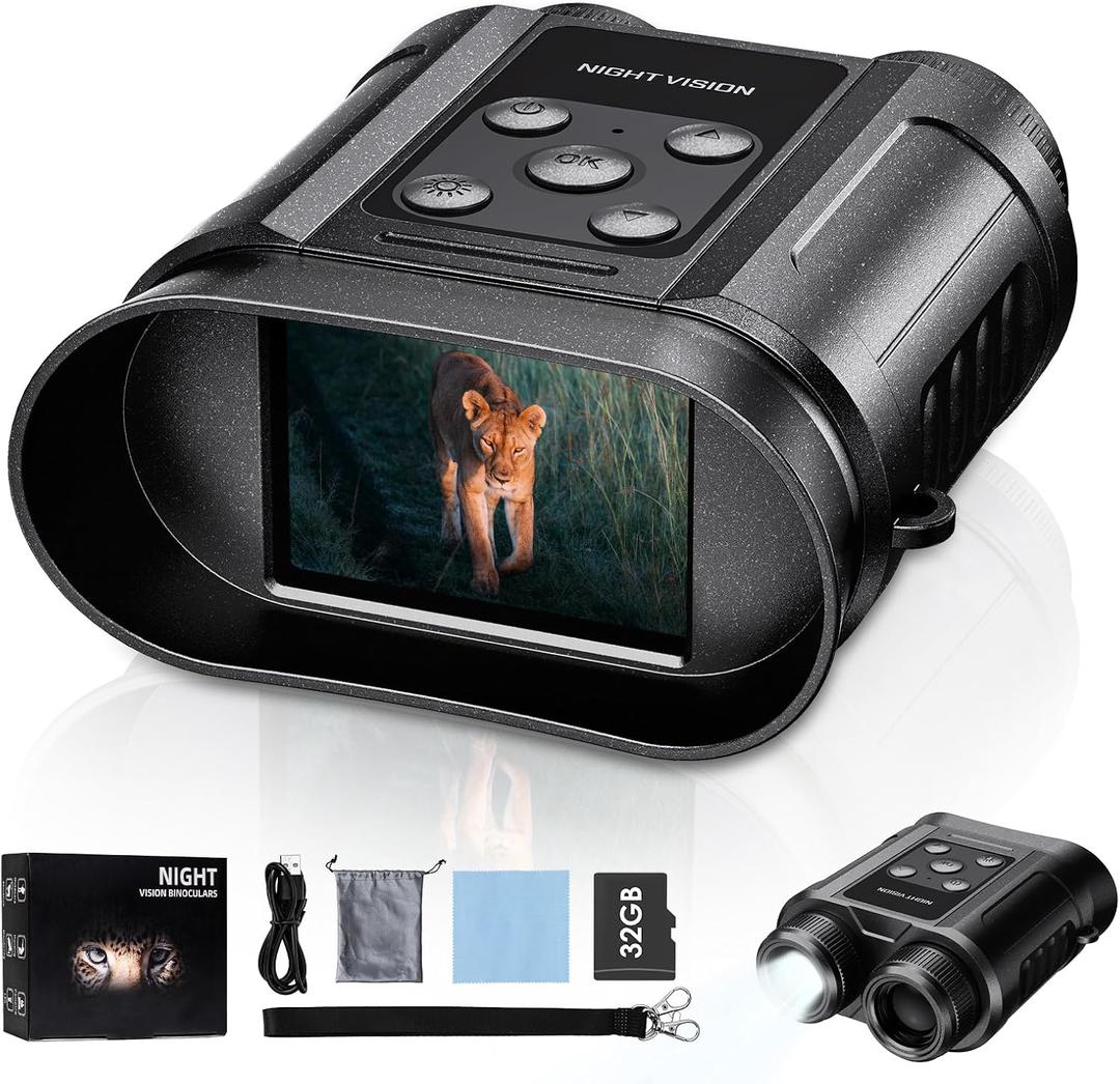 Gifts for Men and Teen Boys,Night Vision Goggles,Compact Night Vision Binoculars,32GB Card Included, Photo/Video Capture,Outdoor Tools for Education, Wildlife Watching,Easter Gifts for Boy,Men,Father (Pearl Black)