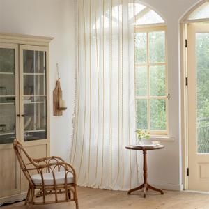 Sutuo Home Boho Curtains 90 inches for Bedroom Living Room, Semi Blackout Farmhouse Tassels Vintage Privacy Bohemian Embroidery Drape, Rod Pocket 1 Panel 52" W x 90" L, White and Gold