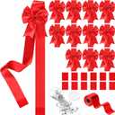 12 Pieces Christmas Cabinet Ribbons Xmas Door Ribbon Cabinet Bows with Large 30m Red Ribbons for DIY Christmas Festive Party Tree Decor Dining Kitchen Supplies, Red (Polyester)