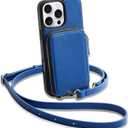 ZVE for iPhone 16 Pro Case Wallet, Card Holder Leather Phone Protective Handbag Flip Cover with Crossbody Strap for iPhone 16 Pro 6.3" Navy Blue