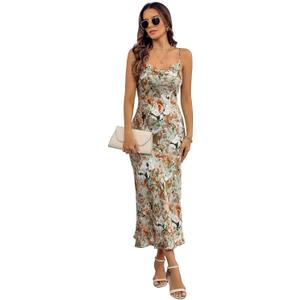 Women's Spaghetti Strap Midi Satin Silk Dresses Slip Cowl Neck Party Cocktail Evening Sexy Dress (Medium)