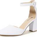 IDIFU IN3 Closed Toe Heels for Women High Chunky Block Heels Women's Pumps Comfortable Dressy Wedding Bride Party Homecoming Prom Work Shoes Fashion Ankle Strap Round Toe Dress Shoes, 6.5