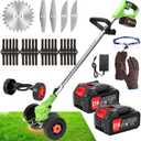 Electric Weed Trimmer 21V Cordless Weed Wacker 4.0AH Battery Operated with 2 Batteries and 3 Types Blades & Auxiliary Wheel Lightweight Brush Cutter for Yard and Garden Grass Trimmer
