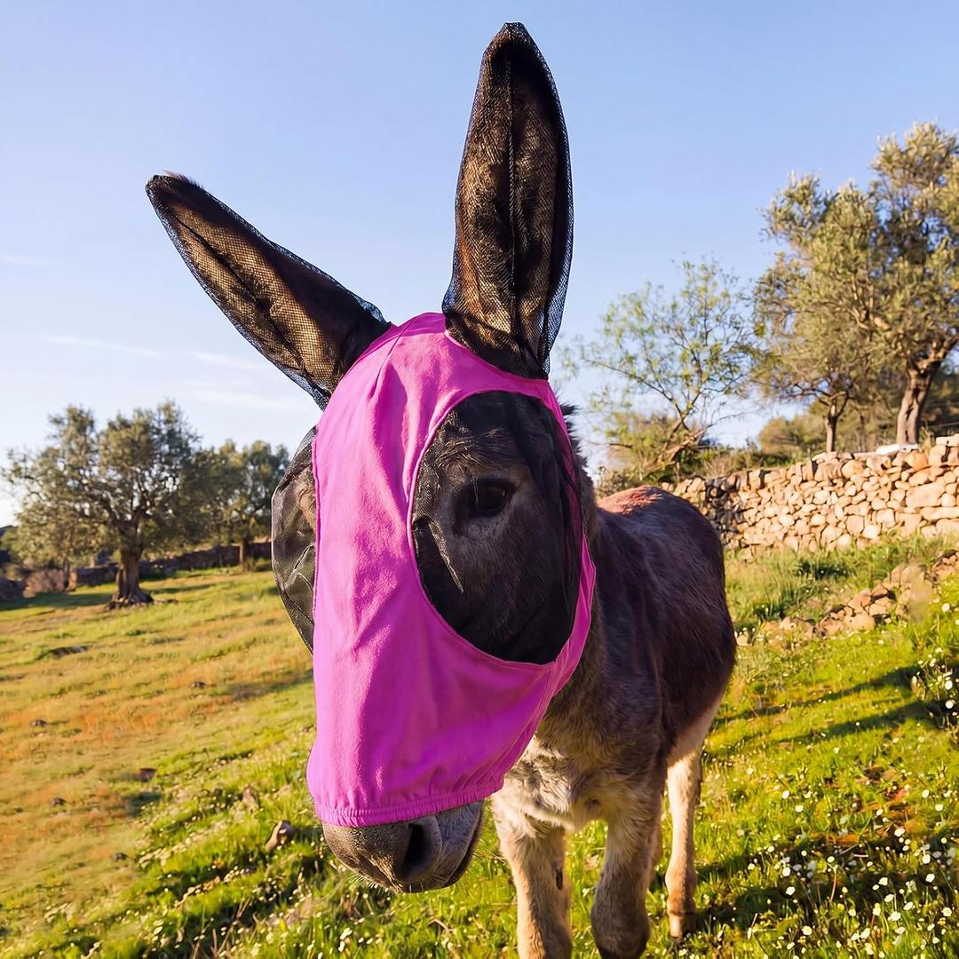 Mini Donkey Fly Mask with Ears Protection, Stretchy Mule Mask with Big Mesh Eye Covers, Soft on Skin, Comfortable Breathable Protection from Insects and Bugs