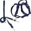 DF Freedom No Pull Martingale Dog Harness and Leash Set, Front Clip Adjustable Harness with Reflective & Padded Handle, Easy Walking & Training, Navy Blue, 1", Chest 30.4" - 45.2"