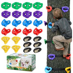 TOPNEW 20 Ninja Tree Climbing Holds for Kids Climber, Adult Climbing Rocks with 6 Ratchet Straps for Outdoor Ninja Warrior Obstacle Course Training