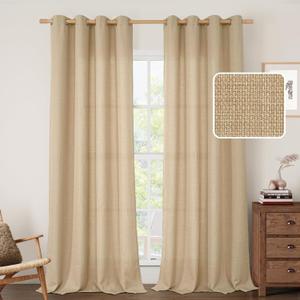 LAMIT Natural Linen Curtains for Living Room 84 Inch Length, Grommet Light Filtering Bedroom Cotton Curtains Privacy Burlap Window Panels for Farmhouse, 2 Panels, Tan, 52 x 84 Inch (52"W x 84"L (Pack of 2), Natural Tan)