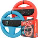 Orzly Steering Wheels Compatible with Nintendo Switch 2 (2025 Console) Twin Pack Racing Wheel Accessories for Joy Con Controllers and MarioKart Racing Games (1 Red 1 Blue) Gift Boxed