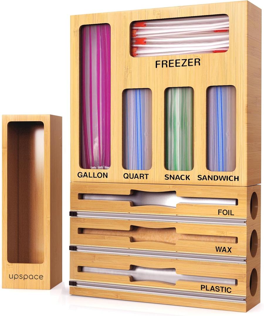 Foil and Plastic Wrap Dispenser, Bag Organizer, Pantry Organizers and Storage, Drawer Organizer, Bag Organizer For Kitchen Drawer, Plastic and Foil Organizer With Cutter