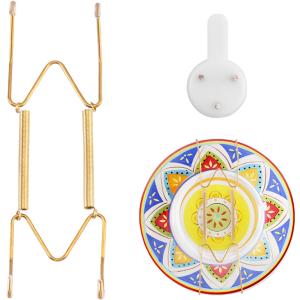 Plate Hangers for The Wall Suitable for 6-8 inch Small Decorative Plate, Invisible Stainless Steel Plate Hangers for Display with Wall Hooks, for Plates/ Platter/ Dish/ Picture(Gold)