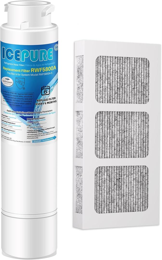 ICEPURE RWF5800A Compatible with Frigidaire EPTWFU01, EWF02, Ultra 2, EPTWFUO1, Pure Source Ultra II Refrigerator Water Filter and Pureair Ultra 2 Air Filter, 1 Combo