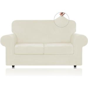 WEERRW Velvet Couch Covers for 2 Cushion Couch Sofa - High Stretch Luxury Velvet Plush 3 Pieces Sofa Slipcovers with Elastic Bottom, Furniture Protector for Pets, Machine Washable, Ivory, Medium