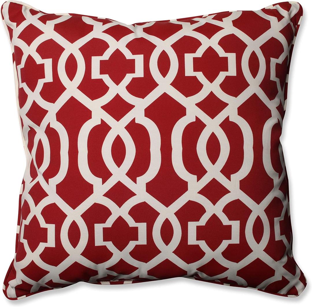 Pillow Perfect Trellis Indoor/Outdoor Accent Throw Pillow Plush Fill, Weather, and Fade Resistant, Floor - 25" x 25", Red New Geo