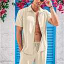 COOFANDY Men's 2 Piece Short Set Cuban Guayabera Shirts Short Sleeve Casual Beach Outfits Set (XXXL)