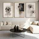 IARTTOP Framed Black Neutral Large Wall Art 16x24 Inch White Beige Abstract Floral Canvas Wall Decor Modern Minimalist Flower Paintings for Living Room Bedroom Dining room Set of 3