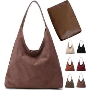 Suede Bag for Women Suede Hobo Bags Suedes Tote Bag Suedes Handbag Shoulder Bag (Coffee)