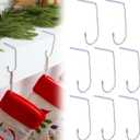 Shimeyao 8 Pcs Christmas Stocking Hooks for Mantel Silver Metal Stocking Hanger Holder Non-Slip for Flat Front Mantel Fireplace Home Xmas Party Decor