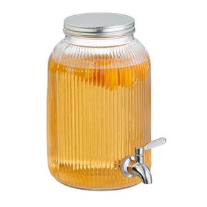 Relaxdays Drink Dispenser, Vol. 4L, Beverage Container, Party Accessory, Tap and Lid, Glass & Plastic, Transparent, Stainless steel, 47 x 25 x 32 cm