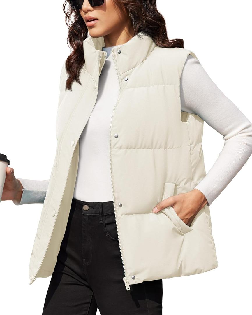 MAGCOMSEN Women's Puffer Down Vest Oversized Zip Up Outerwear Lightweight Winter Padded Gilet Jacket with Pockets, 2XL