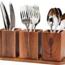 3 Pcs Acacia Wood Silverware Caddy,Utensil Holder for Countertop,Silverware Cutlery Holder for Patry,Flatware Organizers with Tray,Kitchen Utensil Caddy Organizer for Forks Spoons Knives