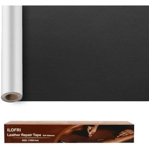 ILOFRI 16x30'' Self Adhesive Leather Repair Patch Tape, Vinyl and Leather Repair Kit for Couches, Furniture, Car Seat, Boat Seat, Sofa, Vinyl Upholstery, Chair, Interior (Dark Black), Pack 2