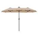 GREEN PARTY 13 ft Rectangle Patio Umbrella with Solar Lights, Double-Sided Market Table Umbrella with Crank, Large Outdoor Umbrellas for Patio Poolside Garden Backyard, Beige