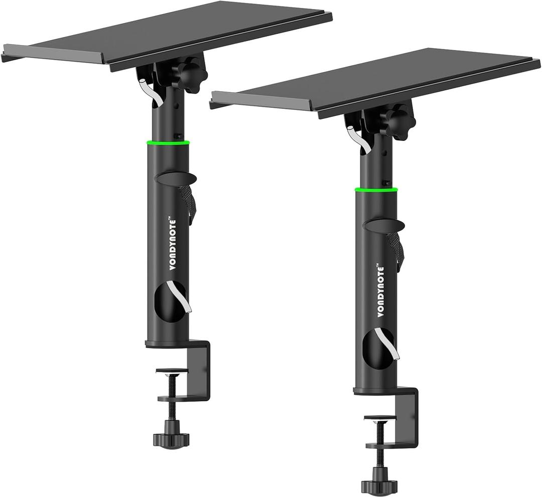 Vondynote Pair of Studio Monitor Stands Desk Clamp Speaker Stands 0-12Tilt Height Adjustable with Cable Management
