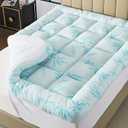WhatsBedding 5 Inch Queen Mattress Topper Breathable Bamboo Viscose Air Layer,Memory Foam Mattress Topper Queen Size Blue.