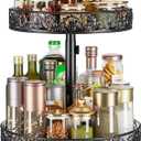 Two Tier Lazy Susan Organizer Turntable Height Adjustable, 2 Tier Lazy Susan 12 Inch Metal Easy Assembly, Spice Rack Organizer Rotating for Cabinet Dining Table Top Kitchen Countertop Black