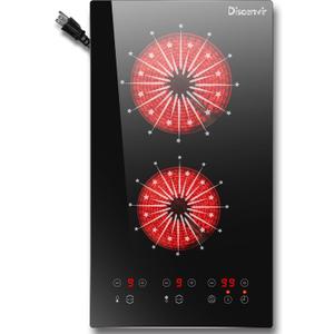 2 Burner Electric Cooktop - 12 Inch Electric Stovetop Built-in & Countertop 2000W, 120V Portable Two Burner Radiant Electrical Cook Top Sensor Touch Control, Timer, Safety Lock, 110V Plug in