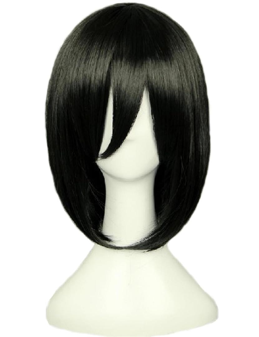Angelaicos Unisex Straight Fiber Costume Cosplay Party Full Bob Wigs Short Black