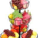 Livabber Fruit Basket Bowl, Metal Fruit Vegetable Storage Basket for Kitchen Counter, Large Capacity Vegetable Holder Rack Detachable Organizer for Bread Snack Produce (Black, 5-Tier Metal Base)