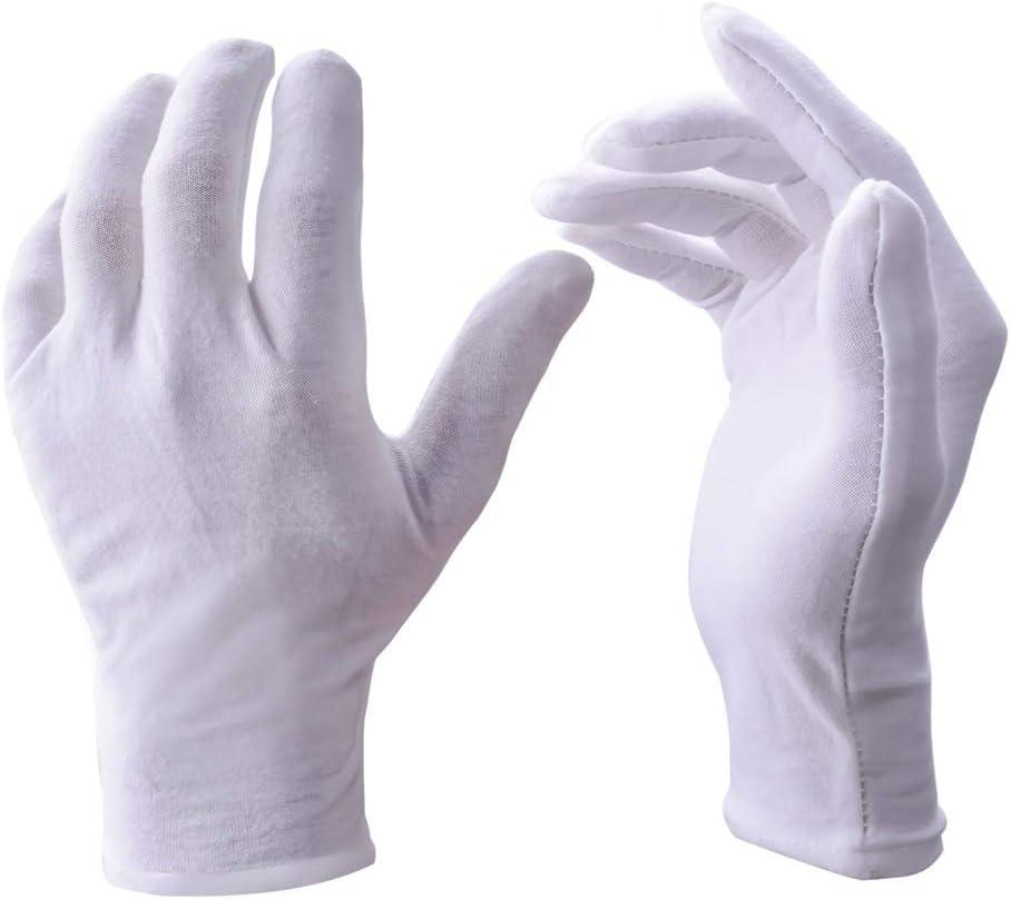 12 Pairs White Cotton Gloves Soft Hand Gloves Dust-Free Work for Men Women Art Crafting, Jewelry Handling, BBQ, Eczema Care, Coin Jewelry Watch Inspection, Dry Hands Sleeping, Archiva, Medium