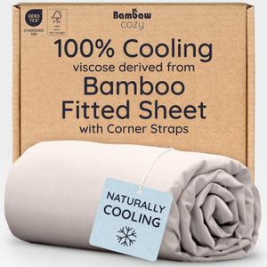 Bambaw 100% Viscose Derived from Bamboo Fitted Sheet Queen Size, Cooling Fitted Sheet Only, 16 Deep Pocket Sheets with Corner Straps, Queen Size (Sand)