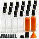 WERTIOO Hot Sauce Bottles 17-Pack 8.5oz Glass Bottles with Caps - Square Hot Sauce Containers for Homemade Chili Oil, Vinegar, BBQ - Empty for Liquid Storage & Gifting