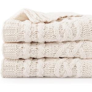 Battilo Cream White Ivory Throw Blanket for Couch, 51x 67 Inch, Woven Chenille Knit Throw Blanket for Chair, Super Soft Warm Decorative Textured Throw Blanket for Bed, Sofa and Living Room.