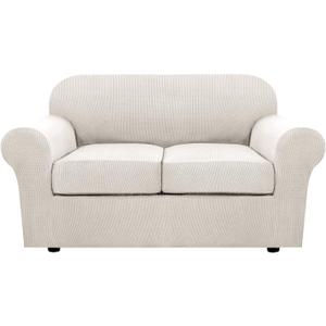 H.VERSAILTEX 3 Piece Stretch Sofa Covers for 2 Cushion Loveseat Couch Covers for Living Room Sofa Slipcovers (Base Cover Plus 2 Seat Cushion Covers) Thicker Jacquard Fabric (Medium Sofa, Ivory)