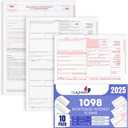 1098 Mortgage Interest Tax Form 2025, 2 Part Laser Federal Tax Forms kit with 1096 Transmittal Designed for QuickBooks and Accounting Software Pack of 10