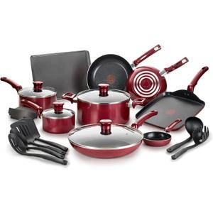 T-fal Essence, 20 Piece Non-Stick pots and pans Cookware Set, Red