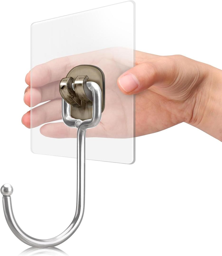 Antimbee Large Adhesive Hooks for Hanging, 20-Pack Heavy Duty Hooks 37 lb(Max), Wreath Door Hanger, Adhesive Wall Hanger fit Home, Bathroom, Kitchen, Office and Outdoor (Transparent Gray)
