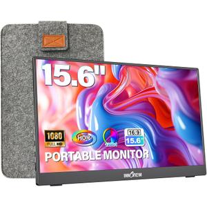 InnoView Portable Monitor 15.6" 1080P for Laptop with Protective Sleeve, Built-in 90 Adjustable Stand USB C HDMI Ultra-Slim Portable Laptop Monitor for MacBook Phone PS Xbox Switch