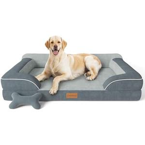 CWAWZ Jumbo Dog Bed for Extra Large Dogs, Orthopedic Dog Bed with Cooling Gel Memory Foam, Waterproof Pet Bed with Removable Washable Cover, 45" Pet Sofa Couch Dutch Velvet with Bone Toy, Dark Gray
