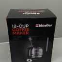 Mueller 12-Cup Drip Coffee Maker - Borosilicate Carafe, Auto-Off, Reusable Filter, Anti-Drip, Keep-Warm Function, Clear Water Level Window Coffee Machine, Kitchen Essentials & Accessories (Black)