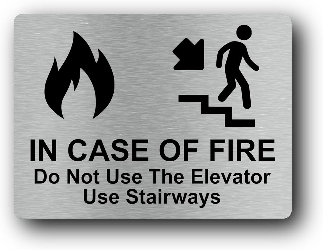 Fire Safety Sign - "In Case Of Fire Do Not Use The Elevator Use Stairways" - Aluminium, UV Printed, Self-Adhesive, Interior/Exterior Use, Fire Exit Direction (Large)