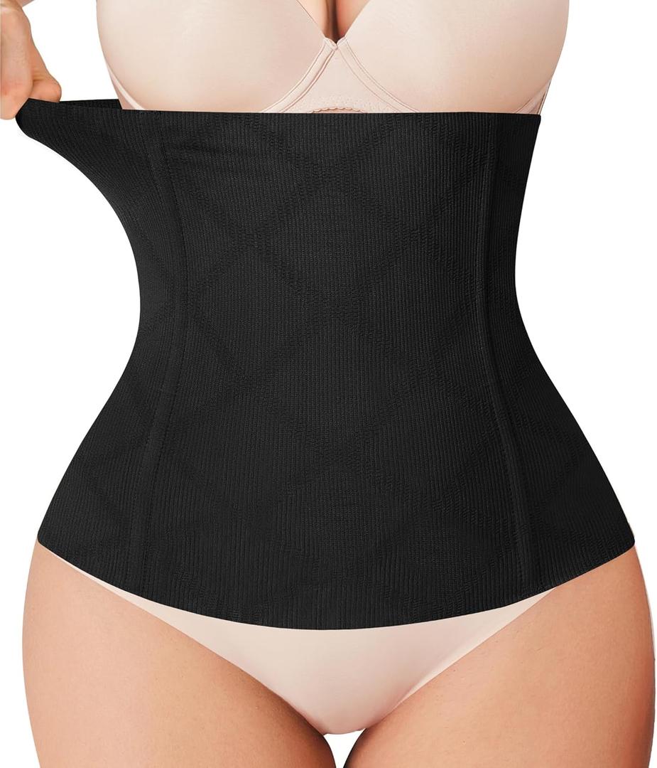 Nebility Womens' Waist Trainer Tummy Control Waist Cincher Slim Body Shaper (Medium, Black Without Hook)