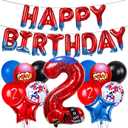 Cartoon Hero 40 Inch Red and Blue Spider Theme Number Foil Birthday Decoration Balloon, Spider Theme Happy Birthday Banner Party Decoration Balloon, Letter Logo Superhero Party Supplies (2)