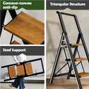 Taranta 3 Step Ladder, Portable Folding Ladder with Wide Pedal, Lightweight Aluminum Step Stool with Convenient Handgrip,330 lbs Capacity Stepladder for Home, Office-Black Woodgrain